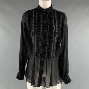 ETRO Size S Black Cotton  Silk Sheer Button Up Shirt